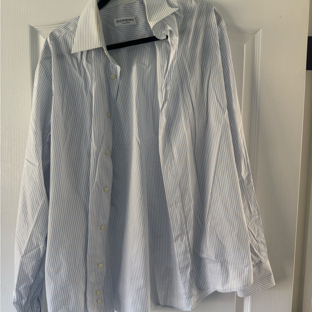 Yves Saint Laurent Light Blue And White Pinstripe Dress Shirt